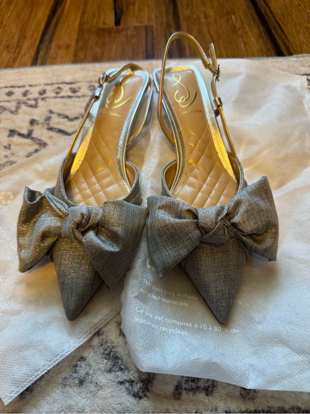 Sam Edelman Metallic Silver Pointed Slingback Bow Heels